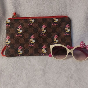 Brown Red Minnie Mouse Clutch Wristlet with socks